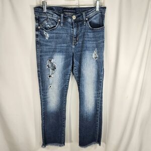 Rock & Republic KENDALL Distressed Raw Hem Fringe Ankle Denim Blue Jeans Size 6